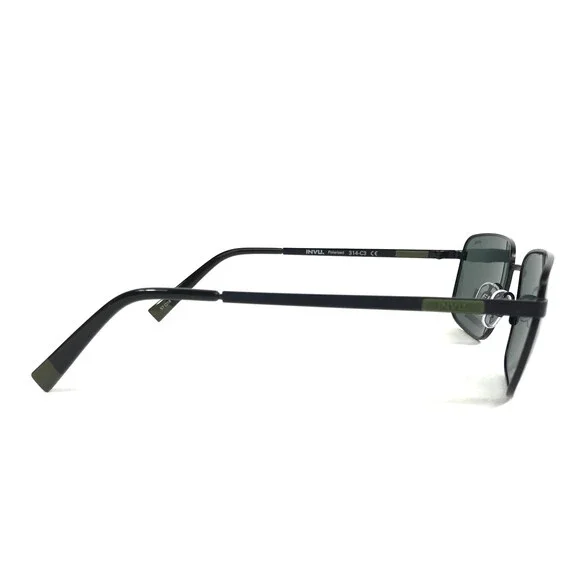 INVU. Sunglasses 314-C3 Shiny Black Rectangle Frames with Green Polarized Lenses